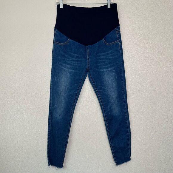 Blue Denim Maternity Size XL Raw Hem Jeans - Picture 1 of 11